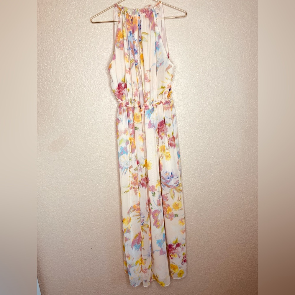 Zara Creampink long floral dress. Small 3204/168 EUC OUNK BEIGE - Picture 12 of 13